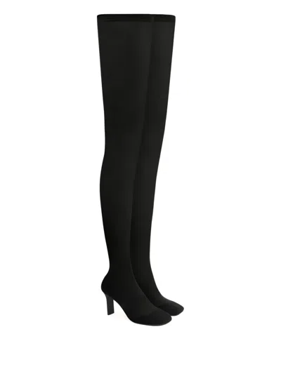 Courrèges Square-toe Mesh Over-the-knee Boots In Black