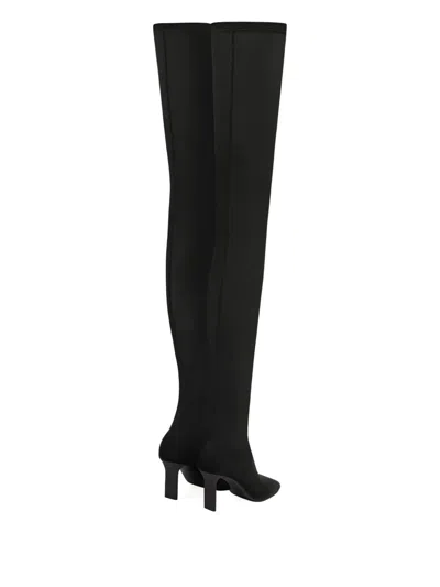 Courrèges Square-toe Mesh Over-the-knee Boots In Black
