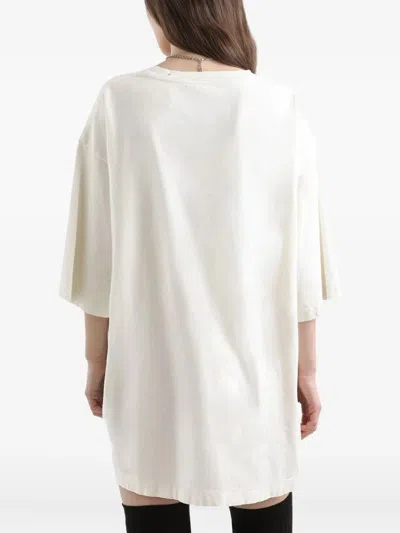 Dolce & Gabbana Women White Crew Neck T-shirt With Maxi Print On The Front In Cotton Woman In Multi