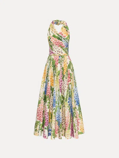 Oscar De La Renta Foxgloves Belted Floral-print Cotton-blend Poplin Midi Dress In Multi