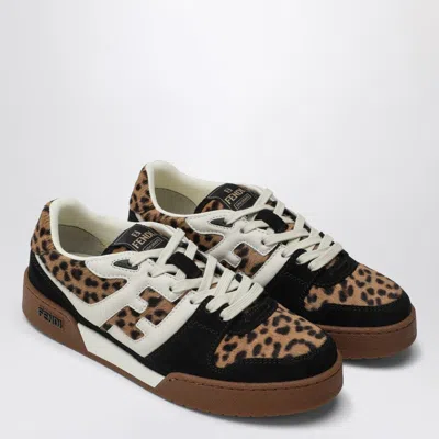 Fendi Low-top Platform In Multicolor Cavallino Calfskin And Suede In Brown