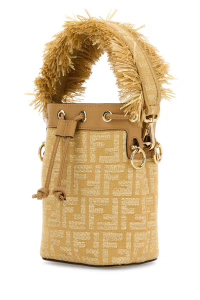 Fendi Borsa A Secchiello Mini Mon Tresor In Rafia Ricamata Donna In Multi