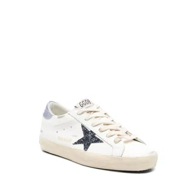 Golden Goose Super-star Sneakers In Vintage Effect Leather With Glittered Star And Glycine Leather H In White