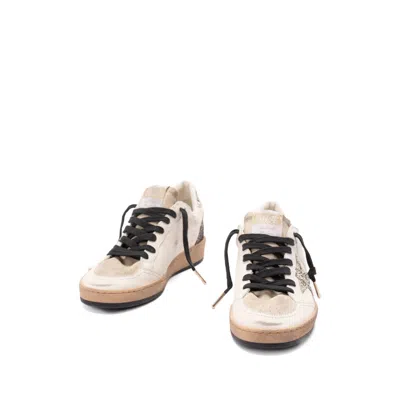 Golden Goose Ballstar White Low Top Sneakers With Glittered Star Patch On The Side And Glittered Heel With Logo L In White