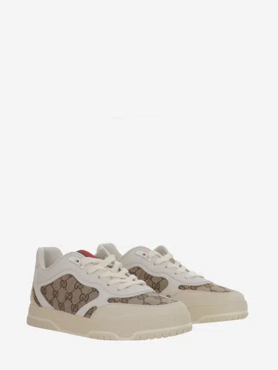 Gucci Men Re-web Low-top Leather And Suede Sneakers With Gg Supreme Fabric Inserts In White
