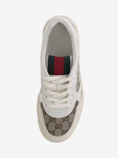 Gucci Men Re-web Low-top Leather And Suede Sneakers With Gg Supreme Fabric Inserts In White