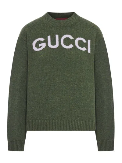 Gucci Sweater With Crew Neck In Wool In Green