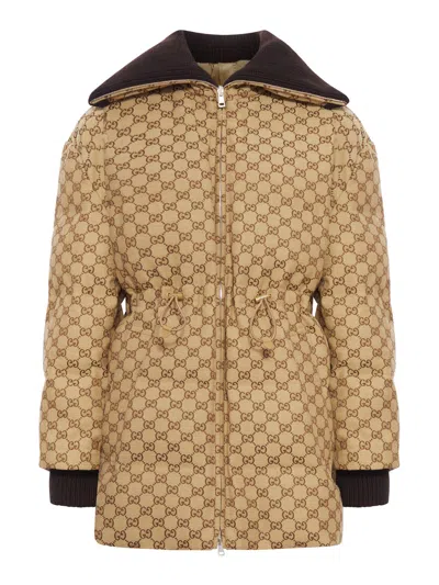 Gucci Bomber Jacket With Ribbed Collar And Cuffs In Neutral