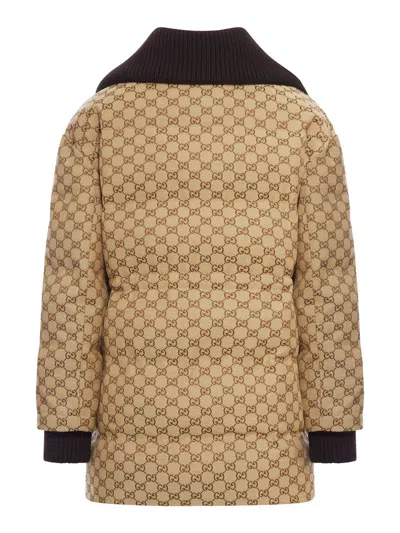 Gucci Bomber Jacket With Ribbed Collar And Cuffs In Neutral