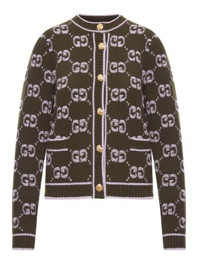 Gucci Wool Cardigan With Front Pockets And Long Sleeves In Brown