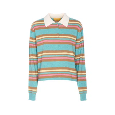 Guest In Residence Cashmere Cropped Stripe Rugby Pullover Glacier Combo In Multi