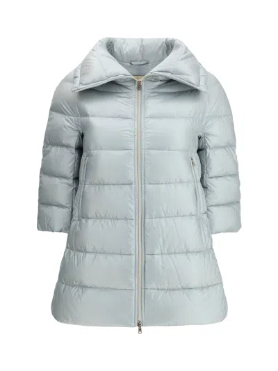 Herno Cleofe High Neck Crop-sleeved Coat In Blue