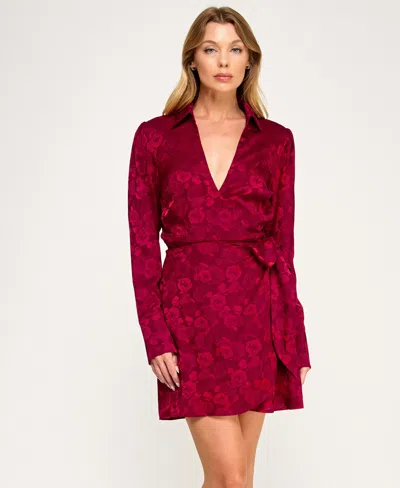 Row A Juniors' Long Sleeve Wrap Mini Dress In Red