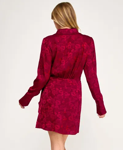Row A Juniors' Long Sleeve Wrap Mini Dress In Red