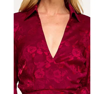 Row A Juniors' Long Sleeve Wrap Mini Dress In Red