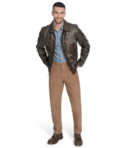 Levi's Men's Faux Leather Trucker Jacket In Brown
