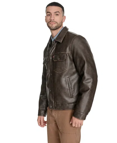 Levi's Men's Faux Leather Trucker Jacket In Brown