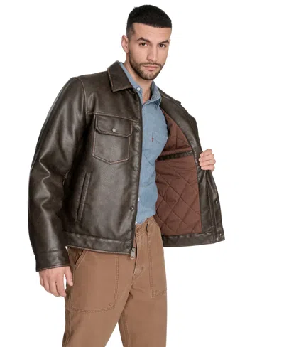 Levi's Men's Faux Leather Trucker Jacket In Brown