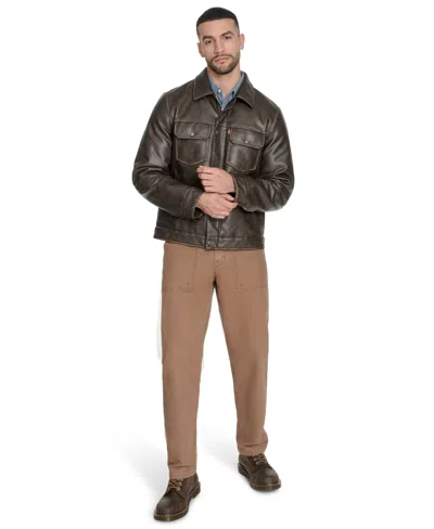 Levi's Men's Faux Leather Trucker Jacket In Brown