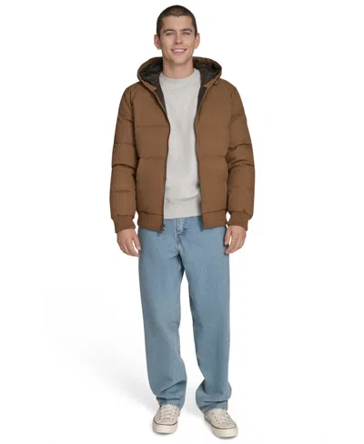 Levi's Men's Quilted Bomber With Hood Jacket In Brown
