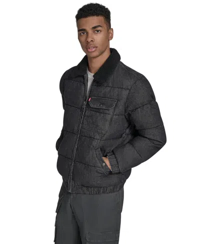 Levi's Men's Denim Quilted Sherpa Collar Jacket In Black
