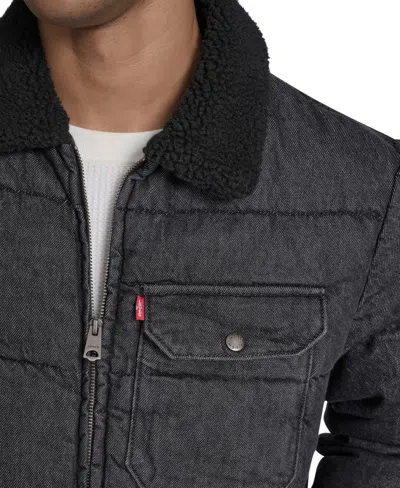 Levi's Men's Denim Quilted Sherpa Collar Jacket In Black