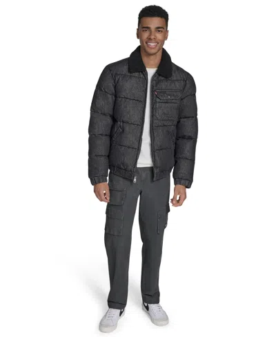Levi's Men's Denim Quilted Sherpa Collar Jacket In Black