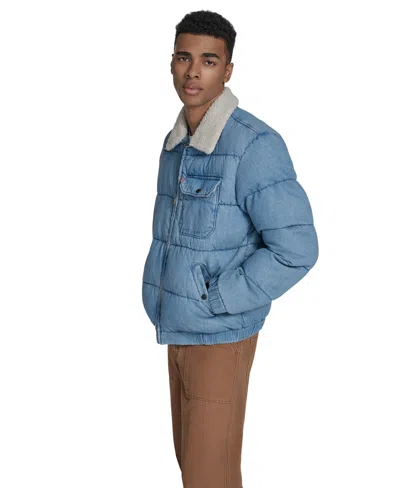 Levi's Men's Denim Quilted Sherpa Collar Jacket In Blue