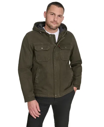 Levi's Men's Work Stormshell Faux Fur-lined Hooded Jacket In Green