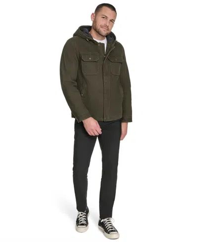 Levi's Men's Work Stormshell Faux Fur-lined Hooded Jacket In Green