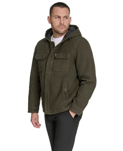 Levi's Men's Work Stormshell Faux Fur-lined Hooded Jacket In Green