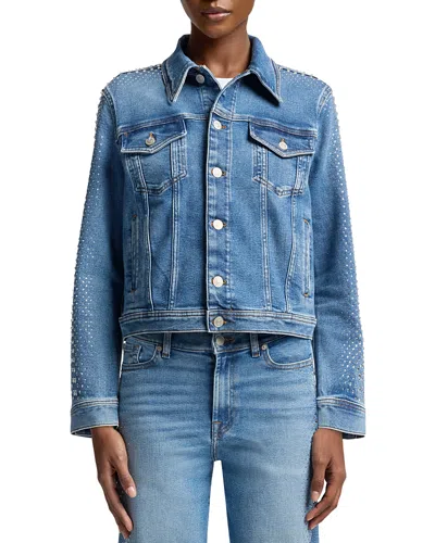 7 For All Mankind Adi Embellished Jean Trucker Jacket In Love Soul In Blue