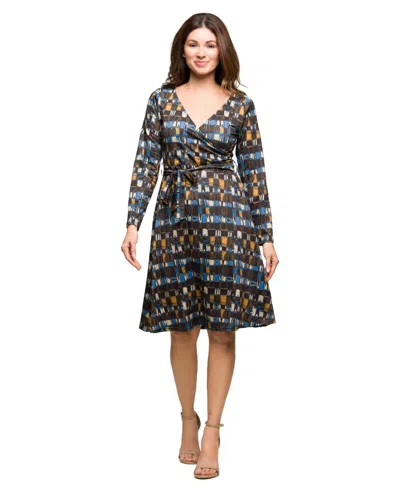 24seven Comfort Apparel Women's Long Sleeve Wrap Dress In Black