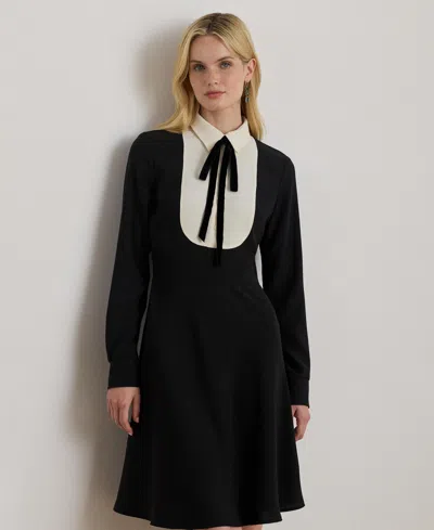 Ralph Lauren Women's Tie Neck Long Sleeve Dress In Black