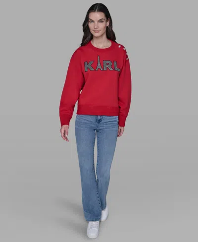 Karl Lagerfeld Women's Logo Embellished Cotton-blend Sweatshirt In Red