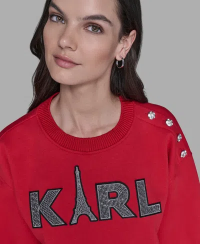 Karl Lagerfeld Women's Logo Embellished Cotton-blend Sweatshirt In Red