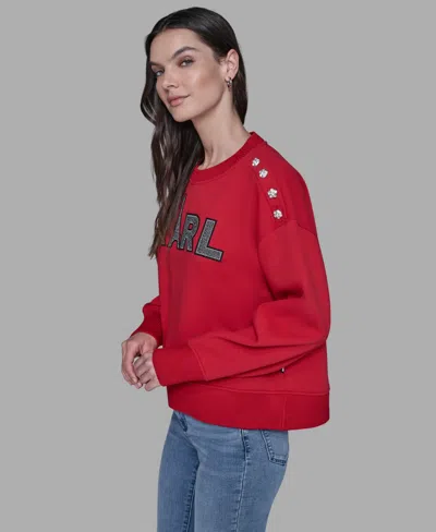 Karl Lagerfeld Women's Logo Embellished Cotton-blend Sweatshirt In Red
