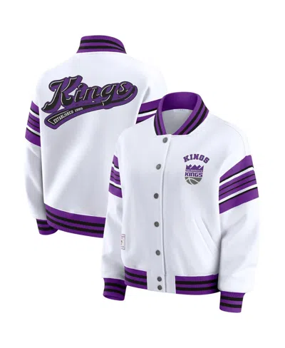 Wear By Erin Andrews Women's White Sacramento Kings Snap Front Fleece Sweatshirt In White
