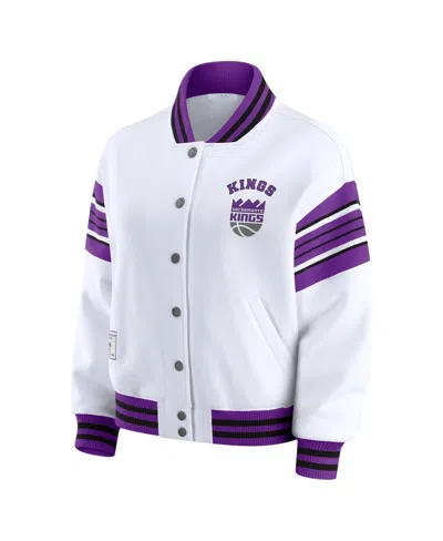 Wear By Erin Andrews Women's White Sacramento Kings Snap Front Fleece Sweatshirt In White