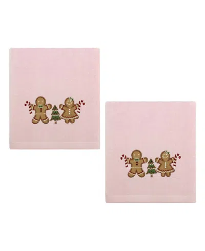 Avanti Gingerbread People Cotton 2-pc. Hand Towel Set, 28" X 16" In Pink