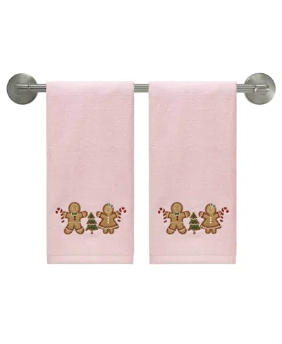 Avanti Gingerbread People Cotton 2-pc. Hand Towel Set, 28" X 16" In Pink