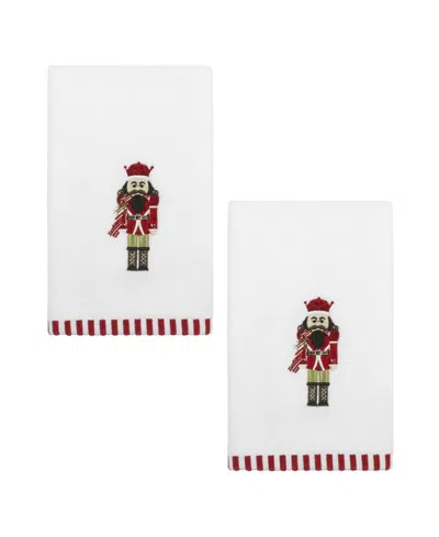 Avanti Peppermint Nutcracker Cotton 2-pc. Fingertip Towel Set, 18" X 11" In White