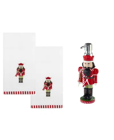Avanti Peppermint Nutcracker Resin Lotion Pump And 2-pc. Cotton Fingertip Towel Set In White