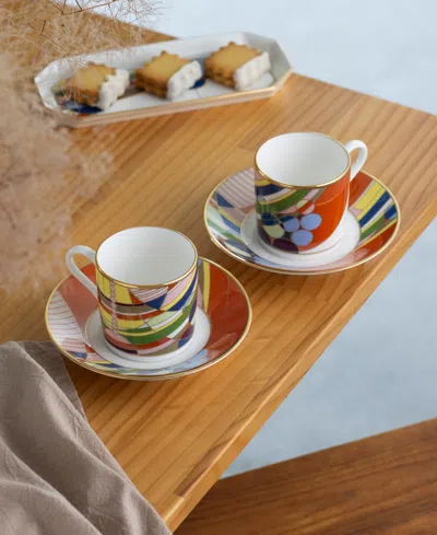 Noritake Frank Lloyd Wright March Balloons After Dinner Cup And Saucer, Set Of 4 In Orange