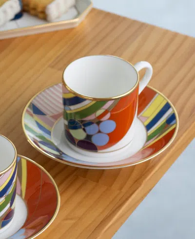 Noritake Frank Lloyd Wright March Balloons After Dinner Cup And Saucer, Set Of 4 In Orange