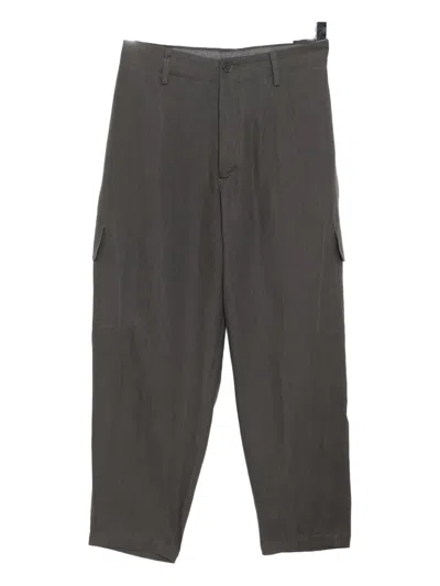Y's Linen Straight-leg Trousers In Gray