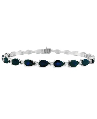 Macy's Pear Sapphire (10.50 Ct. T.w.) And White Sapphire Bracelet (0.04 Ct. T.w.) In Sterling Silver In Blue
