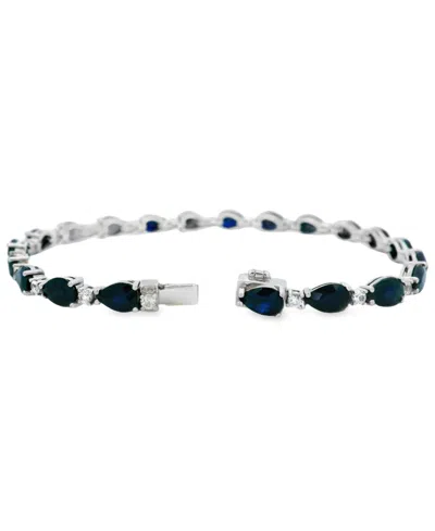Macy's Pear Sapphire (10.50 Ct. T.w.) And White Sapphire Bracelet (0.04 Ct. T.w.) In Sterling Silver In Blue