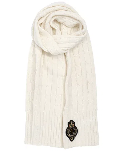 Ralph Lauren Crest-patch Cable-knit Scarf In Neutral