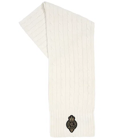 Ralph Lauren Crest-patch Cable-knit Scarf In Neutral